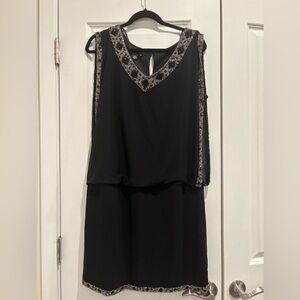 J Kara Black Mini Dress with Silver Detailing